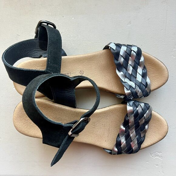 Eric Michael Rachel Black & Metallic Silver Sandals & Faux Wood Size EU 37 US 7 - Picture 7 of 16